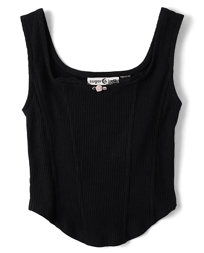 Tween Girls Ribbed Lace Corset Tank Top
