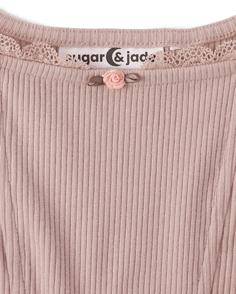 Tween Girls Ribbed Lace Corset Tank Top