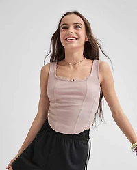 Tween Girls Ribbed Lace Corset Tank Top