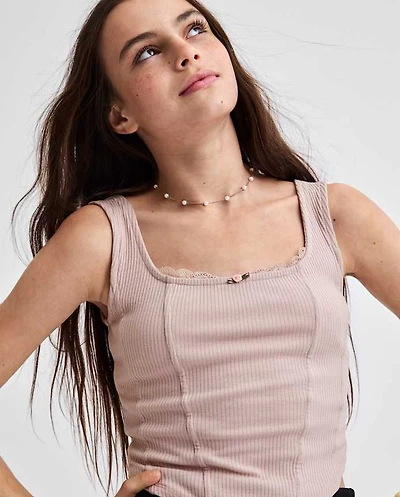 Tween Girls Ribbed Lace Corset Tank Top
