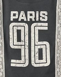 Tween Girls Lace Trim Varsity Graphic Top