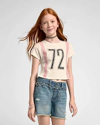 Tween Girls Lace Trim Varsity Graphic Top