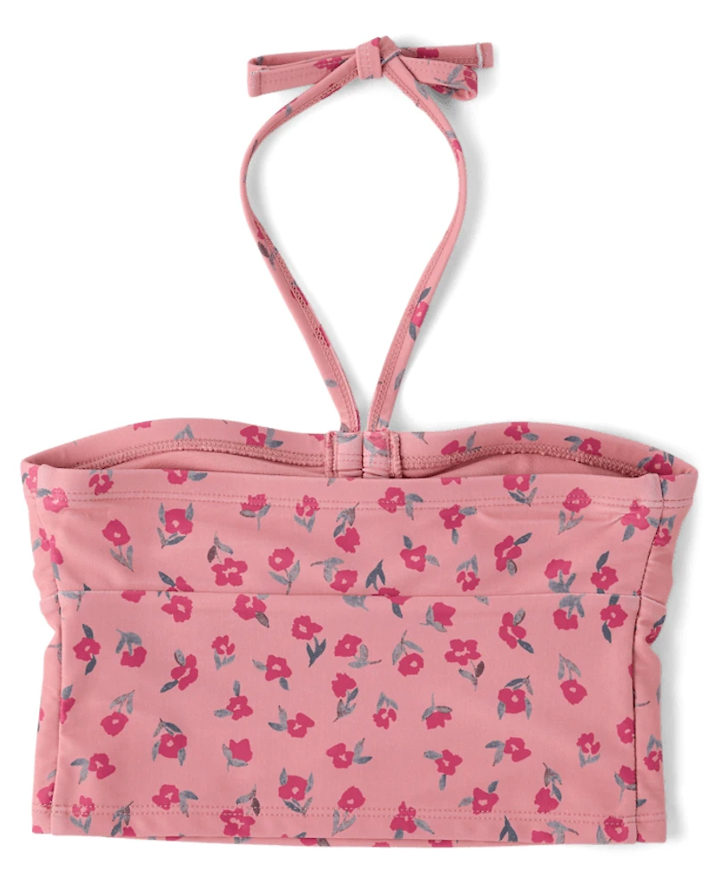 Tween Girls Floral Halter Longline Bikini Swimsuit