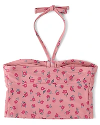 Tween Girls Floral Halter Longline Bikini Swimsuit