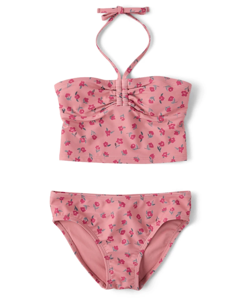 Tween Girls Floral Halter Longline Bikini Swimsuit