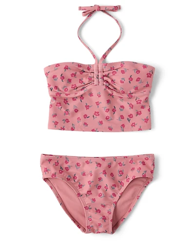 Tween Girls Floral Halter Longline Bikini Swimsuit