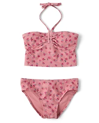 Tween Girls Floral Halter Longline Bikini Swimsuit