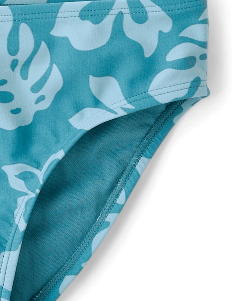 Tween Girls Tropical Bow Shoulder Bikini Swimsuit