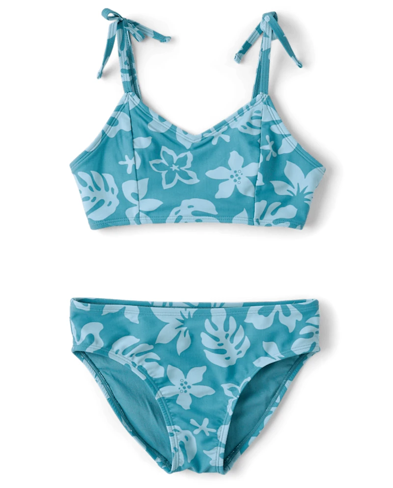 Tween Girls Tropical Bow Shoulder Bikini Swimsuit