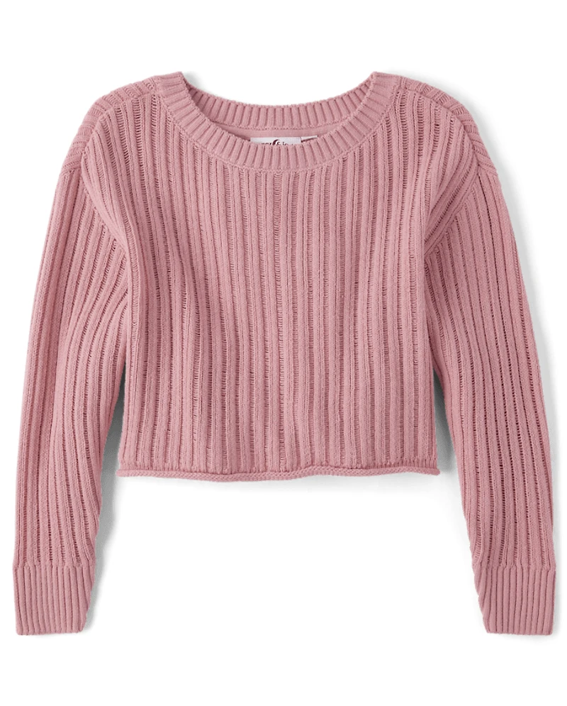 Tween Girls Stitched Off Shoulder Sweater