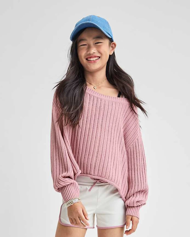 Tween Girls Stitched Off Shoulder Sweater