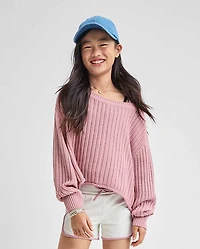 Tween Girls Stitched Off Shoulder Sweater