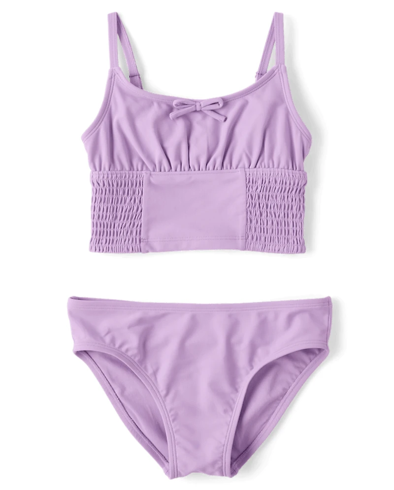 Tween Girls Smocked Longline Bikini Swimsuit