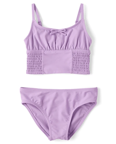 Tween Girls Smocked Longline Bikini Swimsuit