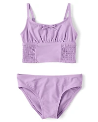 Tween Girls Smocked Longline Bikini Swimsuit