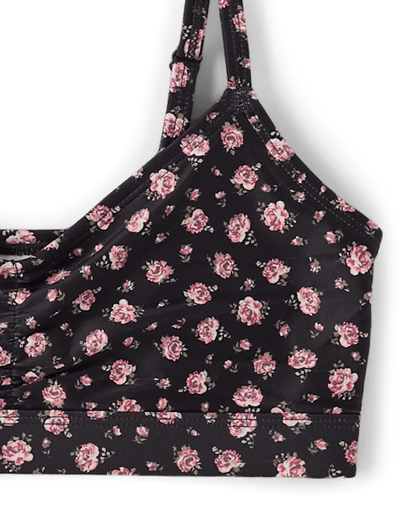 Tween Girls Floral Ruched 3-Piece Swimsuit