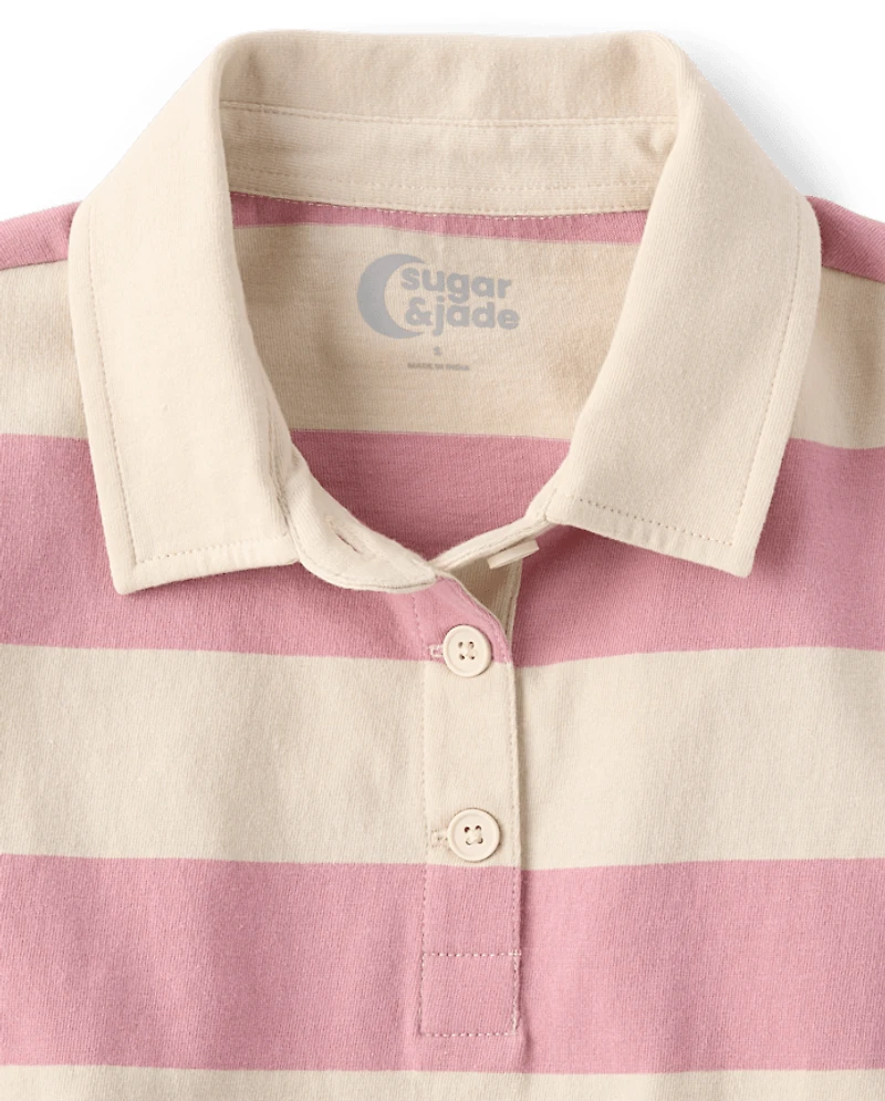 Tween Girls Striped Rugby Polo