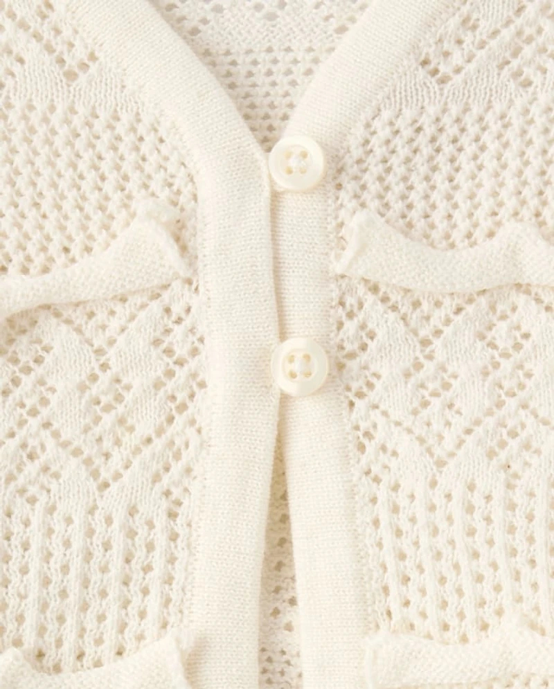 Tween Girls Ruffle Pointelle Cardigan