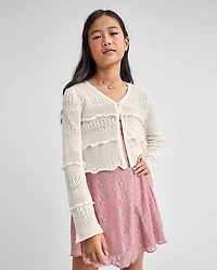 Tween Girls Ruffle Pointelle Cardigan