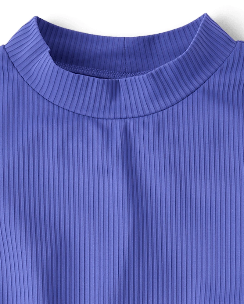 Tween Girls Contrast Ribbed 3-Piece Swimsuit