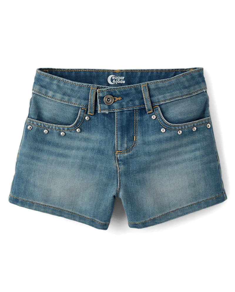 Tween Girls Studded Shortie Jean Shorts