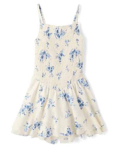 Tween Girls Floral Smocked Romper