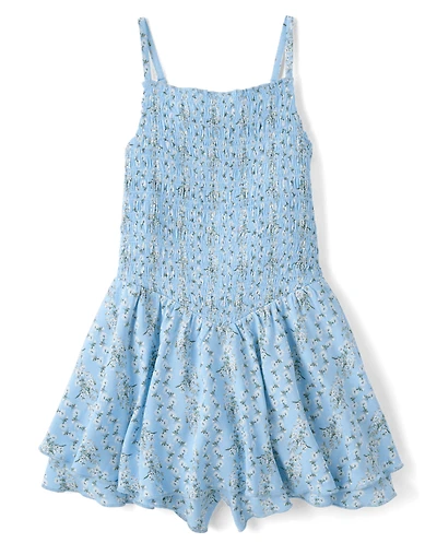 Tween Girls Floral Smocked Romper