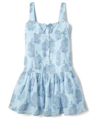 Tween Girls Paisley Button Tank Dress