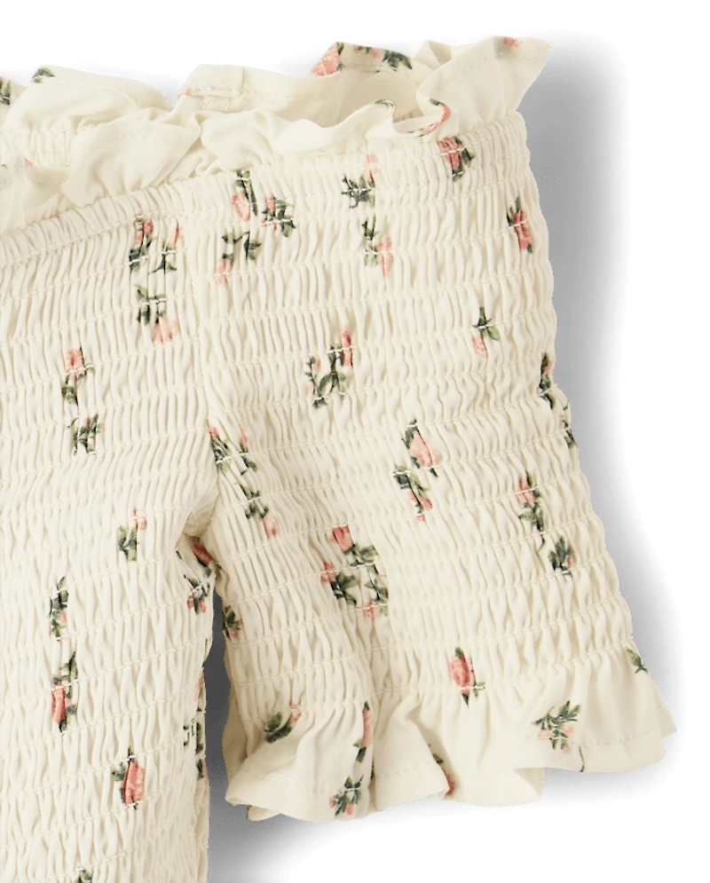 Tween Girls Floral Smocked Off Shoulder Dress