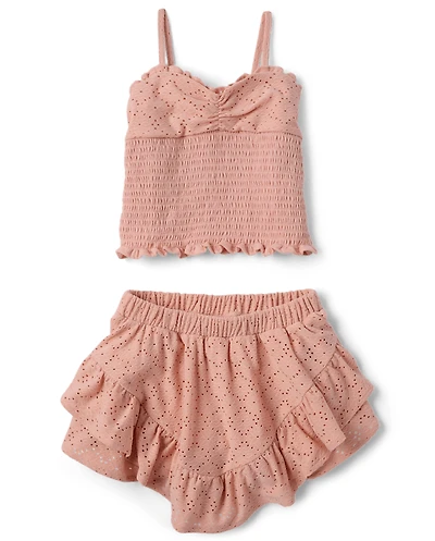 Tween Girls Textured Eyelet 2-Piece Outfit Set
