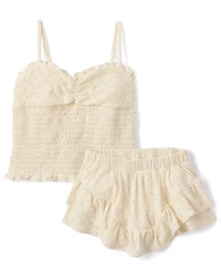 Tween Girls Textured Eyelet 2-Piece Outfit Set