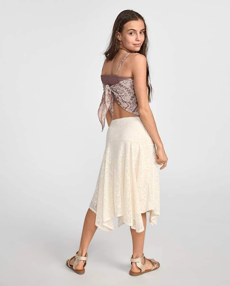 Tween Girls Lace Midi Hanky Hem Skirt