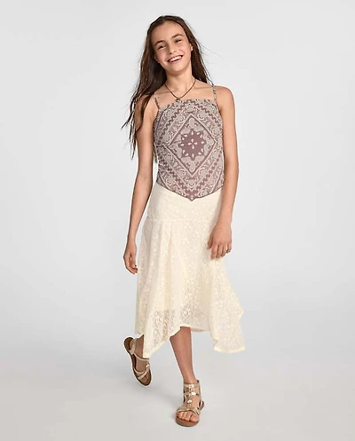 Tween Girls Lace Midi Hanky Hem Skirt