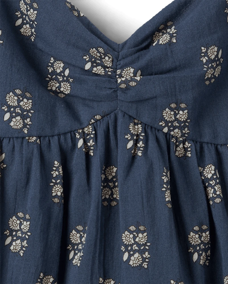 Tween Girls Floral Textured Ruffle Dress