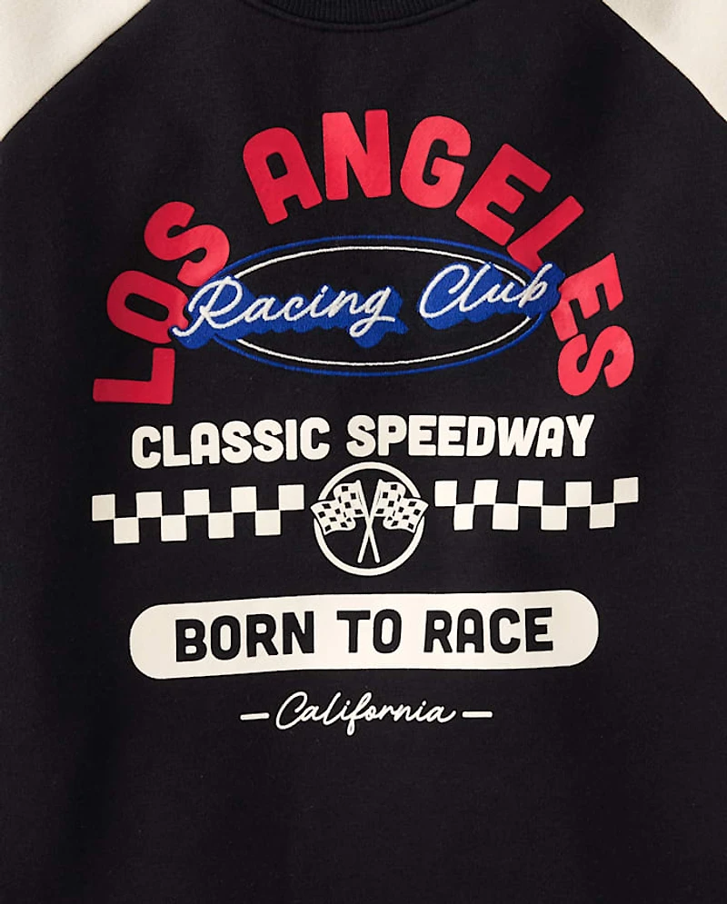Tween Girls Embroidered Racing Colorblock Premium Fleece Sweatshirt