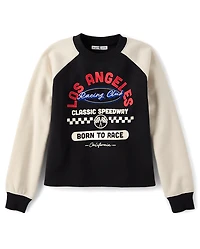 Tween Girls Embroidered Racing Colorblock Premium Fleece Sweatshirt
