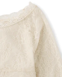 Tween Girls Lace Wide Neck Top