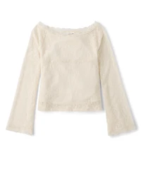 Tween Girls Lace Wide Neck Top