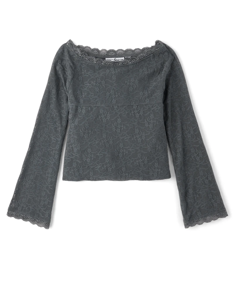 Tween Girls Lace Wide Neck Top