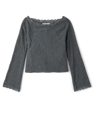 Tween Girls Lace Wide Neck Top
