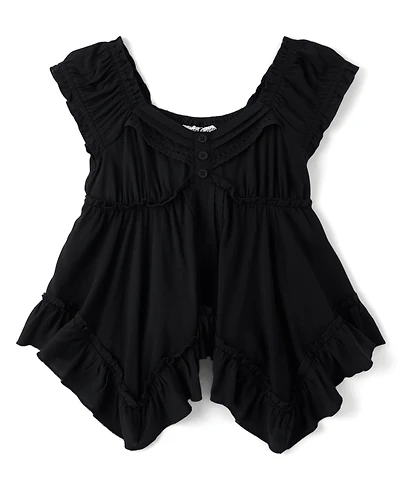 Tween Girls Pintuck Hanky Hem Top