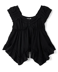 Tween Girls Pintuck Hanky Hem Top