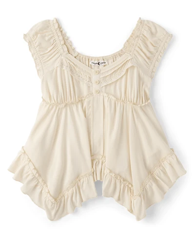 Tween Girls Pintuck Hanky Hem Top