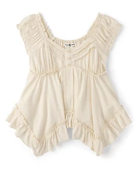 Tween Girls Pintuck Hanky Hem Top