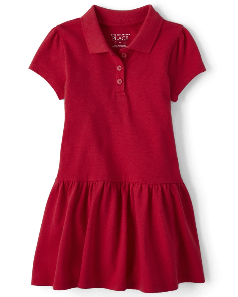 Toddler Girls Uniform Soft Pique Polo Dress