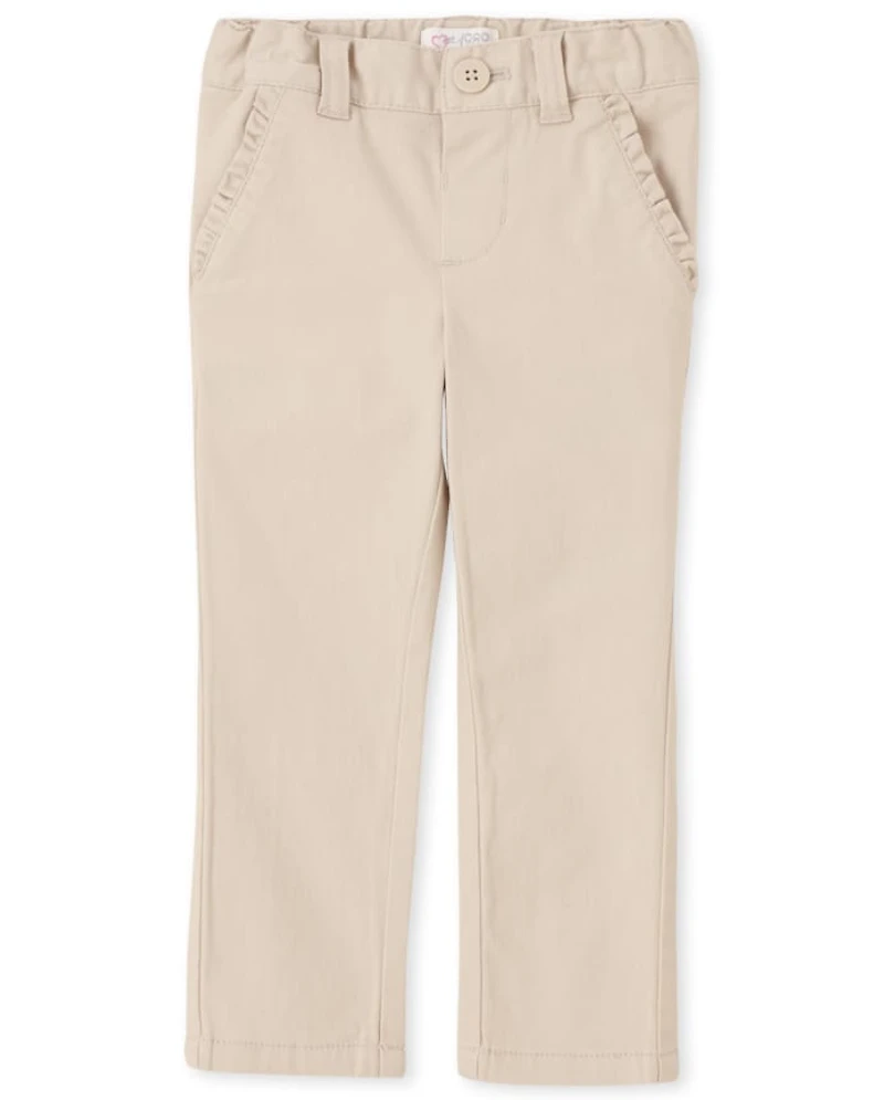 Toddler Girls Uniform Ruffle Stretch Skinny Chino Pants