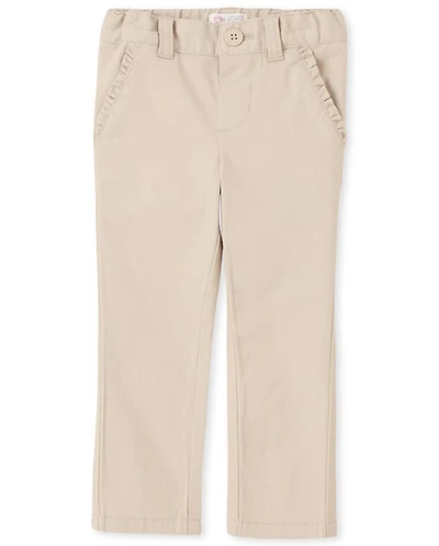 Toddler Girls Uniform Ruffle Stretch Skinny Chino Pants
