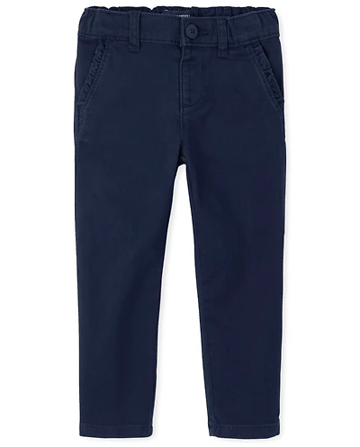 Toddler Girls Uniform Ruffle Stretch Skinny Chino Pants