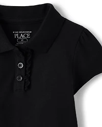 Polo en piqué extensible doux à volants pour uniforme de petite fille