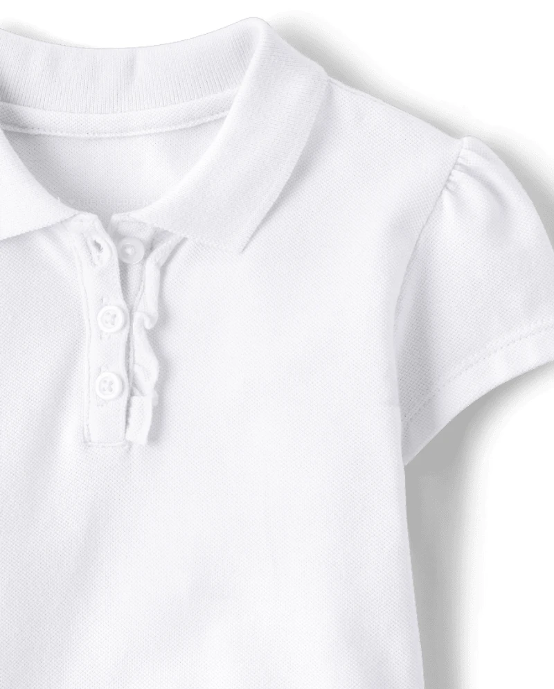 Toddler Girls Uniform Ruffle Soft Stretch Pique Polo